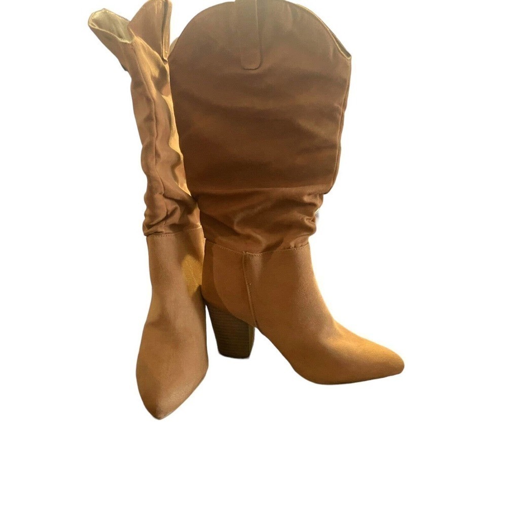 New SUGAR Womens Cognac-J Pointed Toe Western Ruched Boots